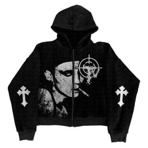 Grunge Noir Graphic Hoodie - Trendy Y2K Outfits for Women & Emo Style