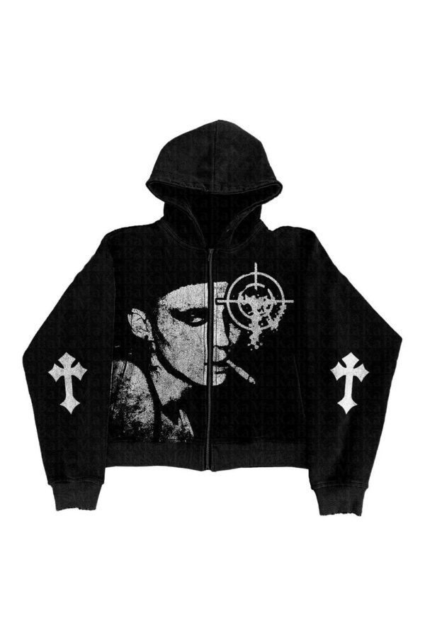 Grunge Noir Graphic Hoodie - Trendy Y2K Outfits for Women & Emo Style