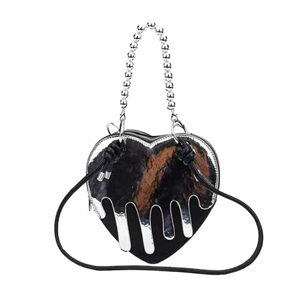 Grunge Silver Drip Heart Handbag - Y2K Outfits Women’s Fashion Accessory