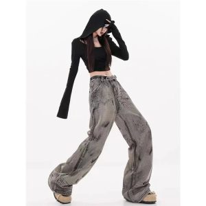 Grunge Splatter Wide-Leg Jeans - Trendy Y2K Outfits for Women