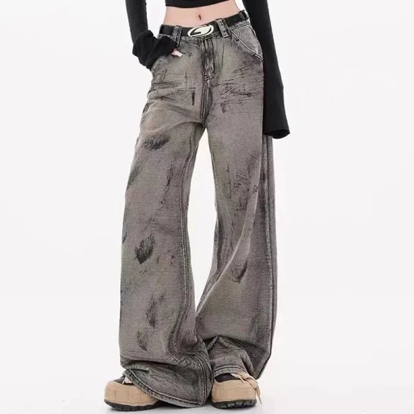 Grunge Splatter Wide-Leg Jeans - Trendy Y2K Outfits for Women