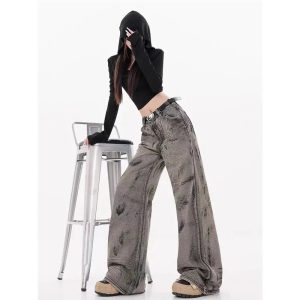 Grunge Splatter Wide-Leg Jeans - Trendy Y2K Outfits for Women