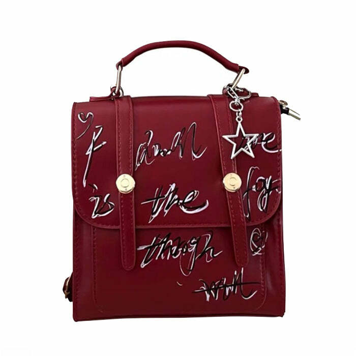 Grunge Star Backpack in Red - Y2K Outfits for Women, Emo & Club Style