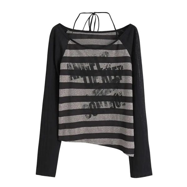 Grunge Striped Slouch Top - Trendy Y2K Outfits for Women & Girls