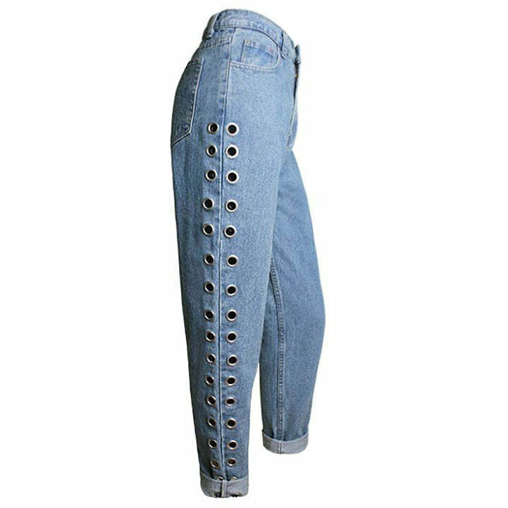 Holed Up Grommet Jeans - Trendy Y2K Outfits for Women & Girls