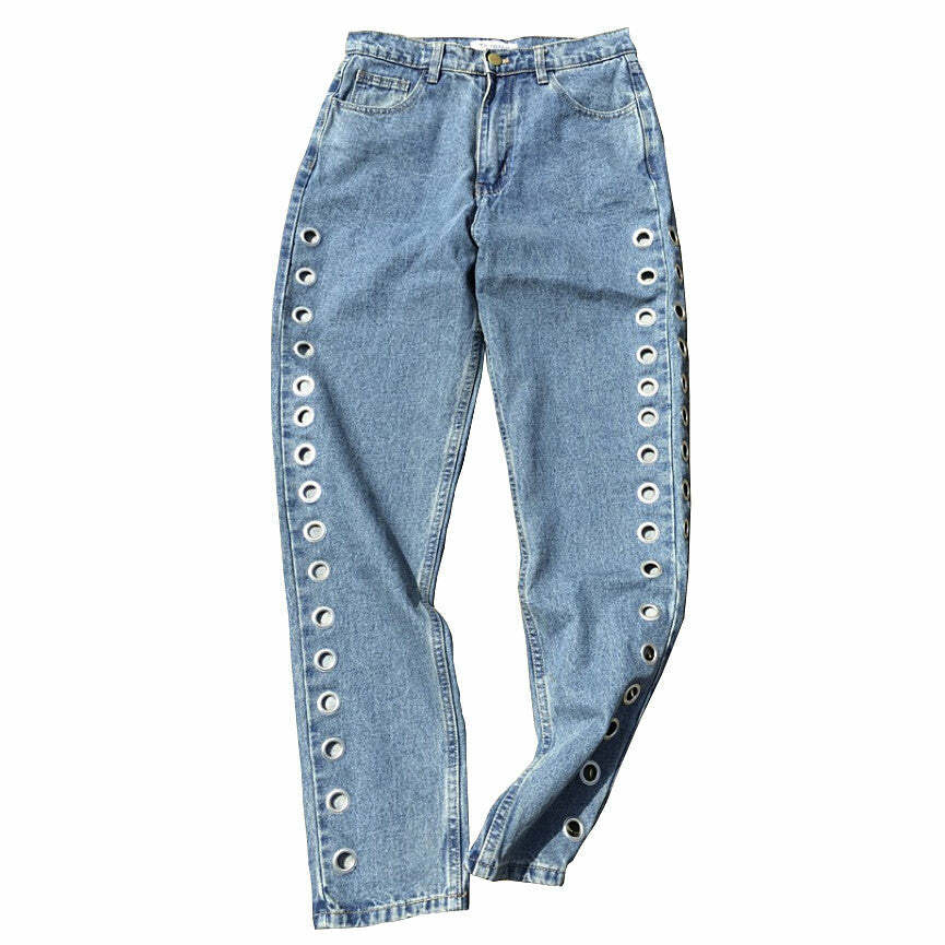 Holed Up Grommet Jeans - Trendy Y2K Outfits for Women & Girls