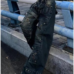 Industrial Grommet Cargo Jeans - Trendy Y2K Outfits for Women