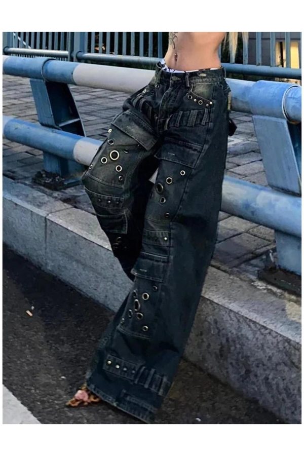 Industrial Grommet Cargo Jeans - Trendy Y2K Outfits for Women