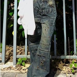 Industrial Grommet Cargo Jeans - Trendy Y2K Outfits for Women