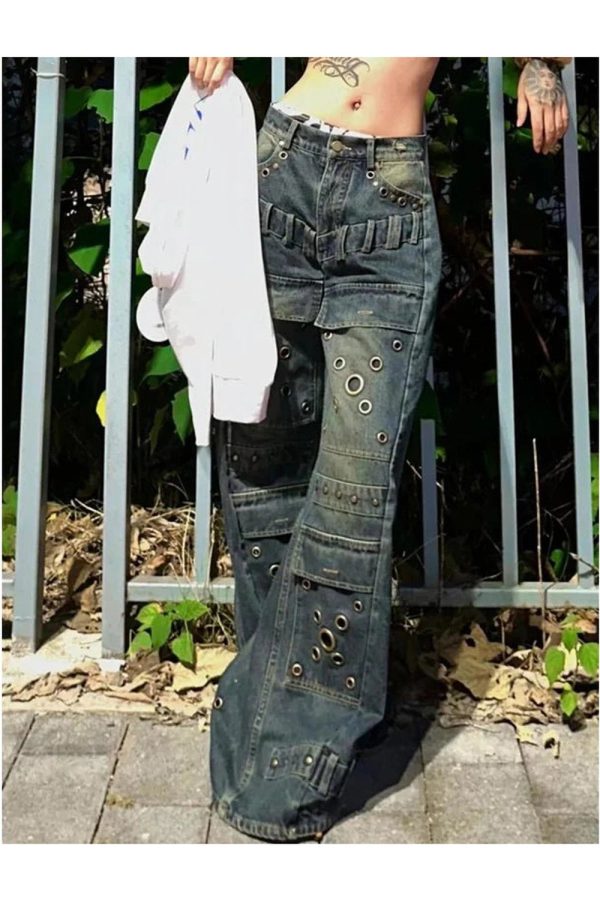 Industrial Grommet Cargo Jeans - Trendy Y2K Outfits for Women