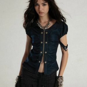 Industrial Siren Top - Trendy Y2K Outfits for Women, Emo & Club Style