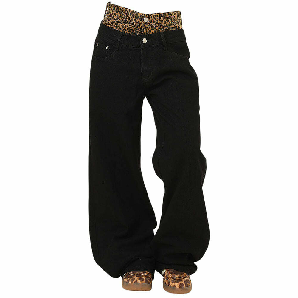 Inner Leopard Layered Jeans - Trendy Y2K Outfits for Women & Girls