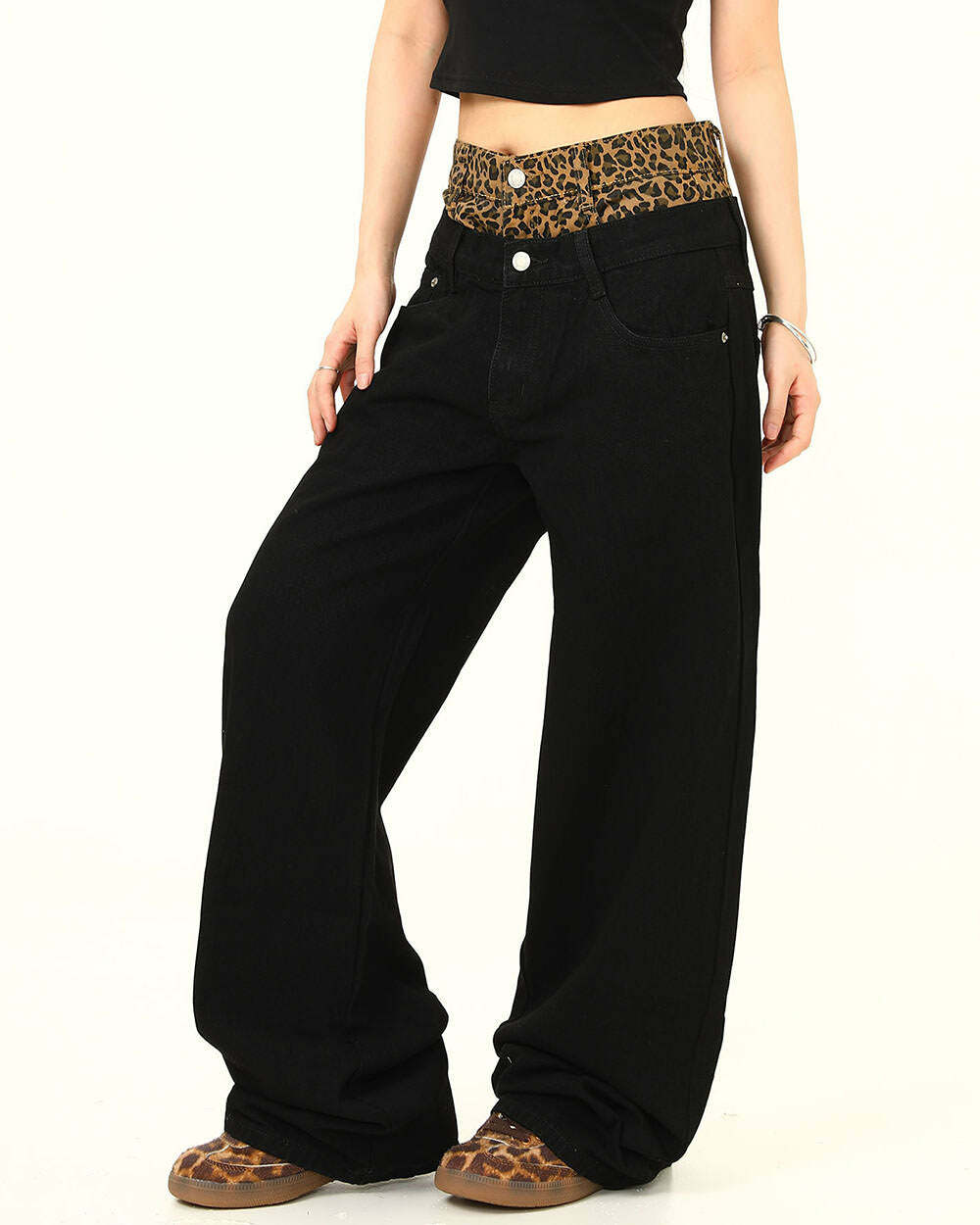 Inner Leopard Layered Jeans - Trendy Y2K Outfits for Women & Girls