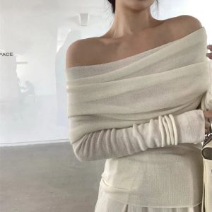 Ivory Off-Shoulder Wrap Top - Trendy Y2K Outfits for Women Fashion