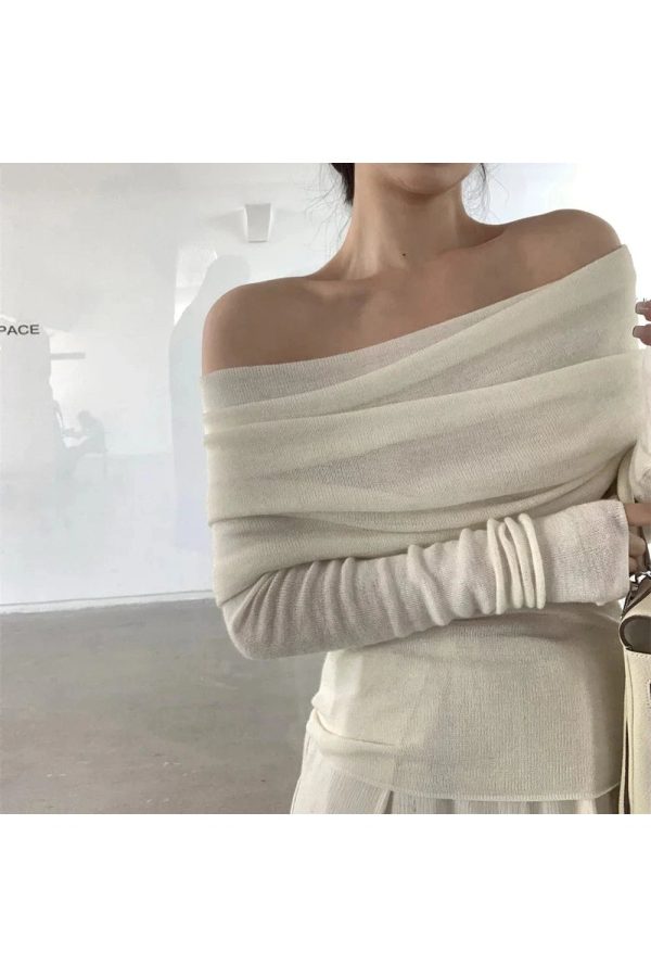 Ivory Off-Shoulder Wrap Top - Trendy Y2K Outfits for Women Fashion