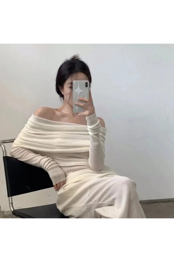 Ivory Off-Shoulder Wrap Top - Trendy Y2K Outfits for Women Fashion