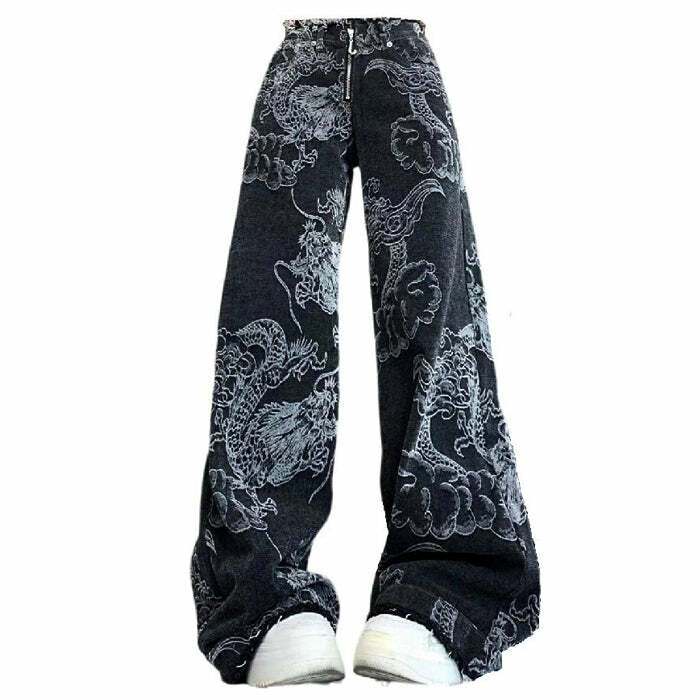 Japanese Dragon Aesthetic Jeans | Y2K Outfits for Women & Emo Style