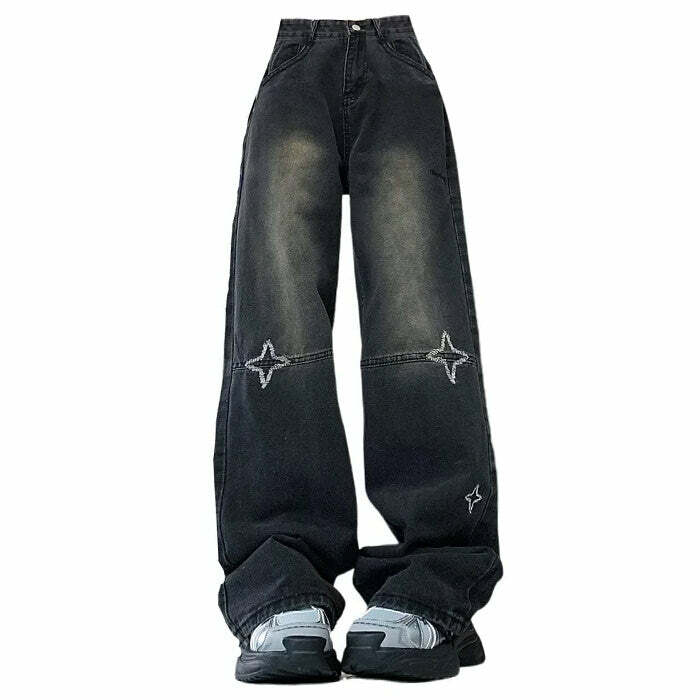 Knee Star Black Jeans - Trendy Y2K Outfits for Women, Emo & Club Style