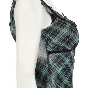 Lace-Trim Plaid Mesh Top - Trendy Y2K Outfits for Women & Girls