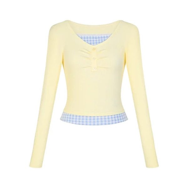 Lemon Gingham Layered Top - Trendy Y2K Outfits for Women & Girls