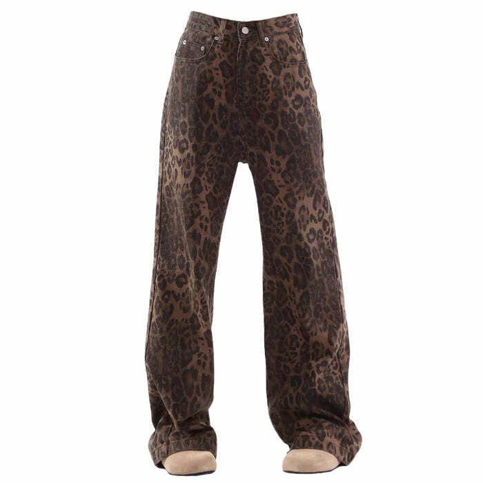 Leopard Wide Leg Jeans - Trendy Y2K Outfits for Women & Girls