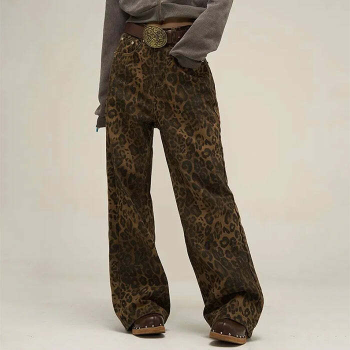 Leopard Wide Leg Jeans - Trendy Y2K Outfits for Women & Girls