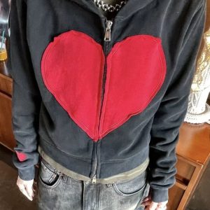 Lovecore Heart Zip-Up Hoodie | Y2K Outfits for Women & Emo Style