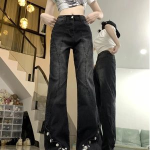 Midnight Flare Snap Jeans - Trendy Y2K Outfits for Women & Girls