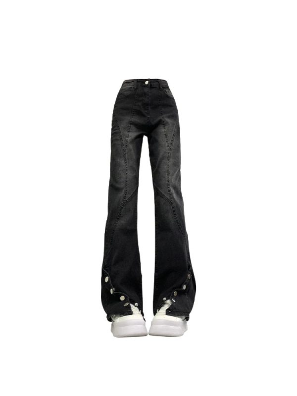 Midnight Flare Snap Jeans - Trendy Y2K Outfits for Women & Girls