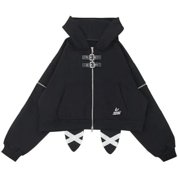 Midnight Rebel Buckle Hoodie - Trendy Y2K Outfits for Women & Girls