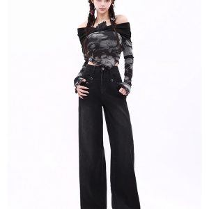 Midnight Wide-Leg Jeans - Trendy Y2K Outfits for Women & Girls