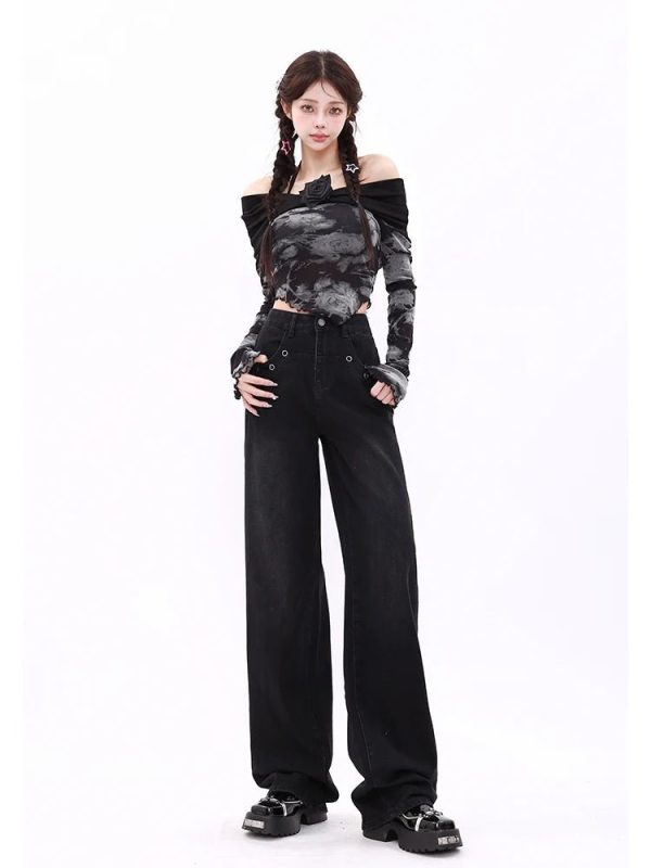 Midnight Wide-Leg Jeans - Trendy Y2K Outfits for Women & Girls