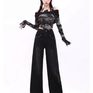 Midnight Wide-Leg Jeans - Trendy Y2K Outfits for Women & Girls