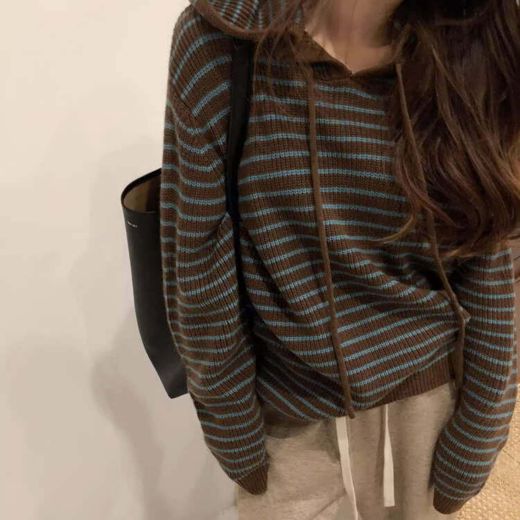 New Student Striped Knit Hoodie - Trendy Y2K Outfits for Women