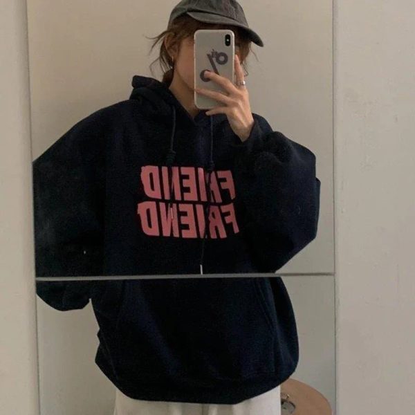 Oversized Friend Graphic Hoodie - Trendy Y2K Outfits for Women