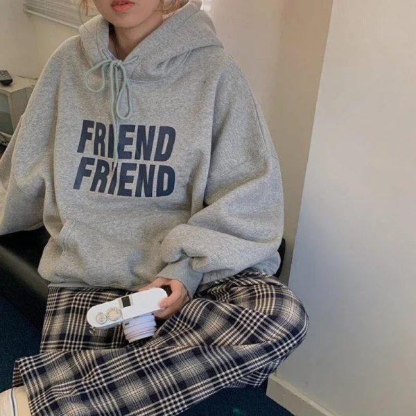 Oversized Friend Graphic Hoodie - Trendy Y2K Outfits for Women