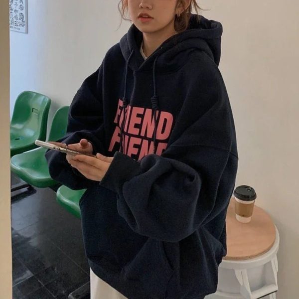 Oversized Friend Graphic Hoodie - Trendy Y2K Outfits for Women