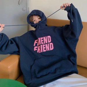 Oversized Friend Graphic Hoodie - Trendy Y2K Outfits for Women