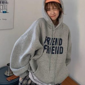 Oversized Friend Graphic Hoodie - Trendy Y2K Outfits for Women