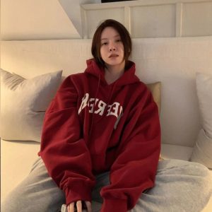 Oversized Maroon Graphic Hoodie - Trendy Y2K Outfits for Women