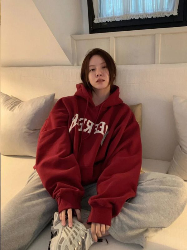 Oversized Maroon Graphic Hoodie - Trendy Y2K Outfits for Women