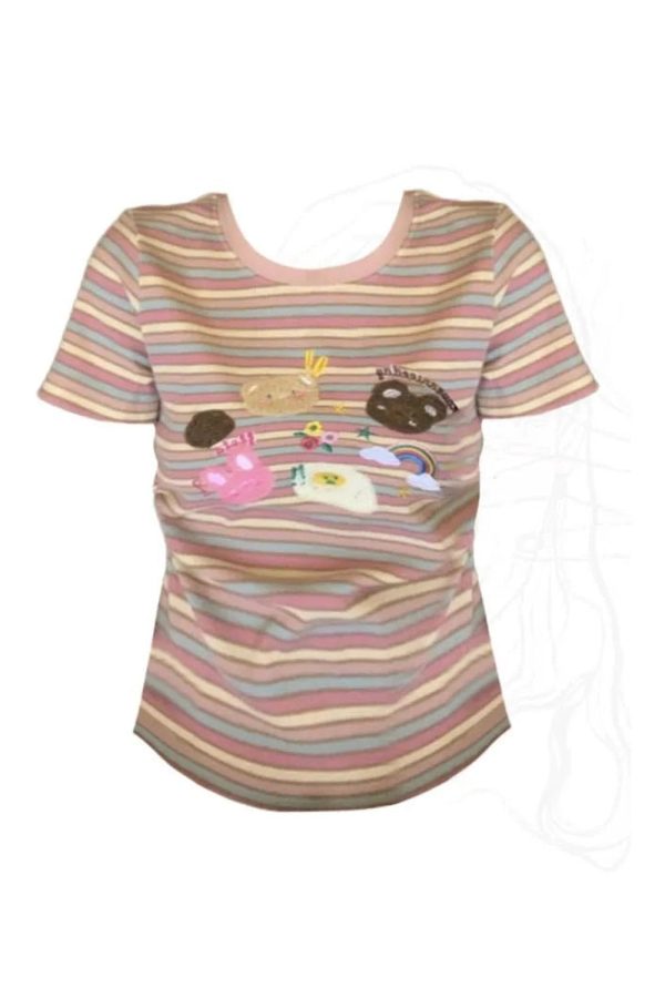 Pastel Breakfast Striped Top - Trendy Y2K Outfits for Women & Girls