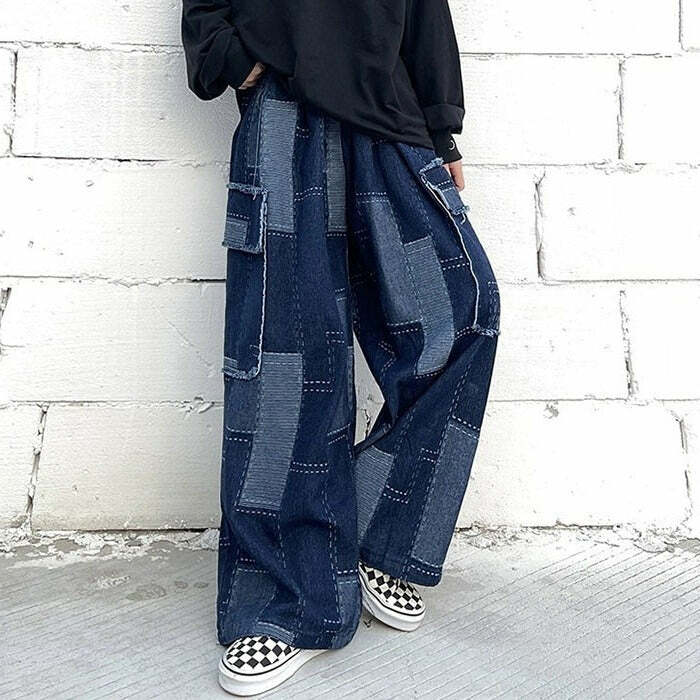 Patchwork Baggy Jeans - Trendy Y2K Outfits for Women, Emo & Grunge Styles