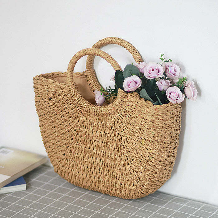 Picnic Time Cottagecore Straw Bag - Y2K Outfits Women’s Fashion Essential