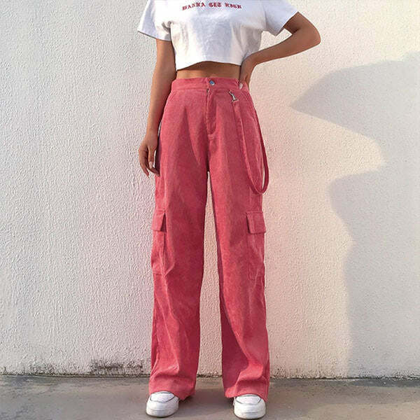 Pink Cord Cargo Pants - Trendy Y2K Outfits for Women, Emo & Club Style