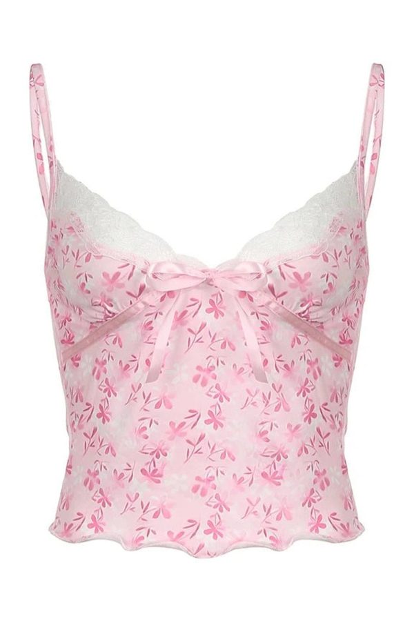 Pink Petal Lace Trim Top - Trendy Y2K Outfits for Women & Girls