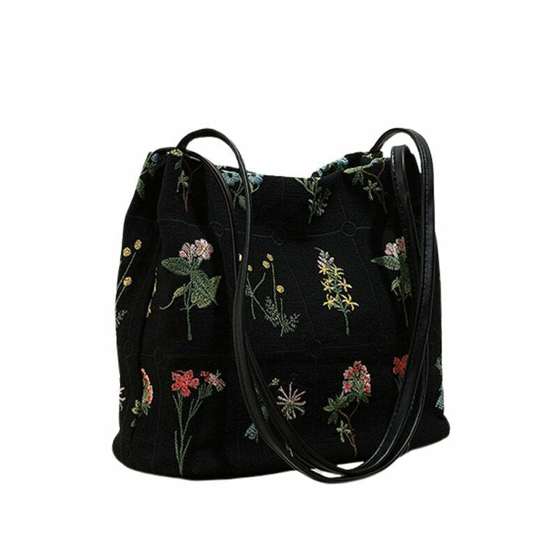 Plant Mom Aesthetic Flower Embroidery Bag | Y2K Outfits Women’s Fashion