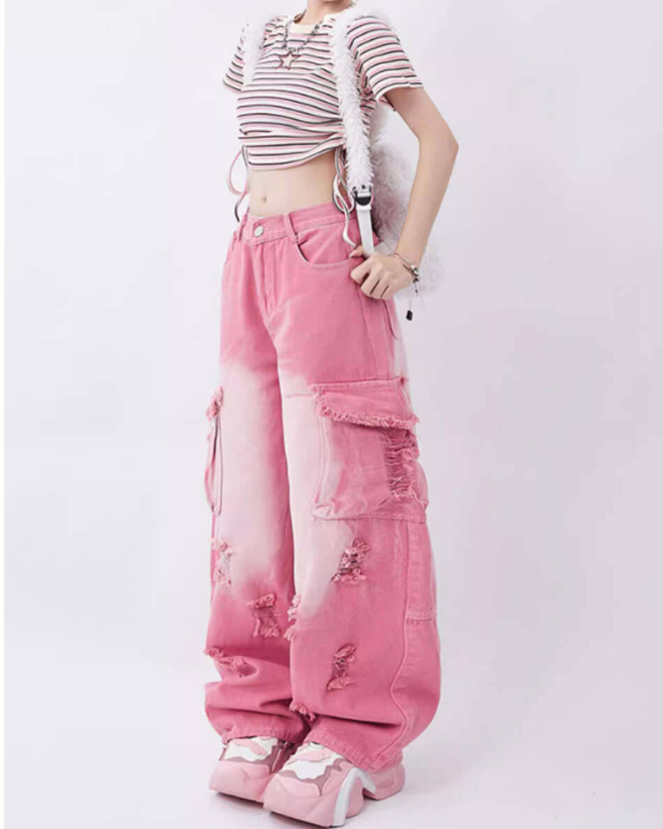 Rebel Cargo Jeans in Pink - Trendy Y2K Outfits for Women & Girls