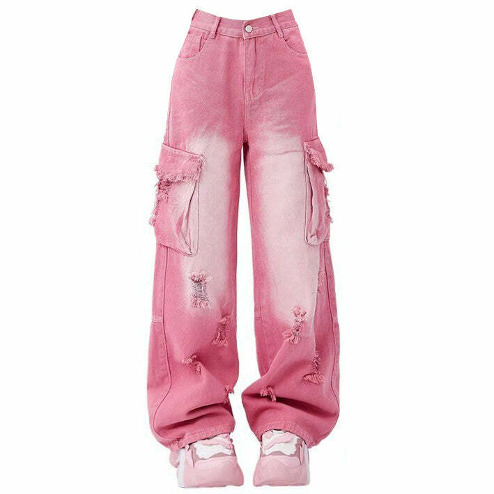 Rebel Cargo Jeans in Pink - Trendy Y2K Outfits for Women & Girls