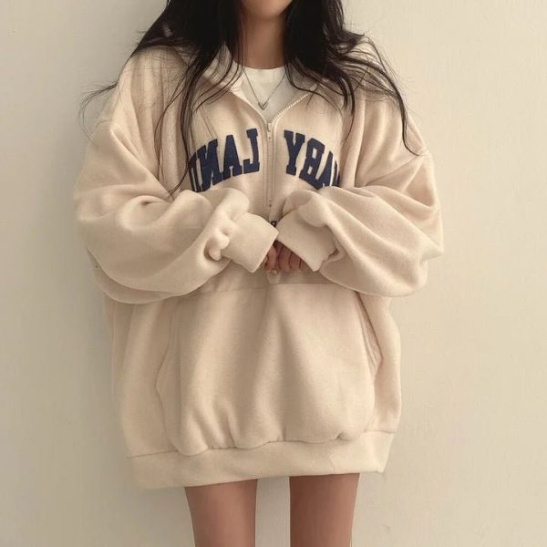 Retro Campus Half-Zip Hoodie - Y2K Outfits for Women, Cute & Aesthetic